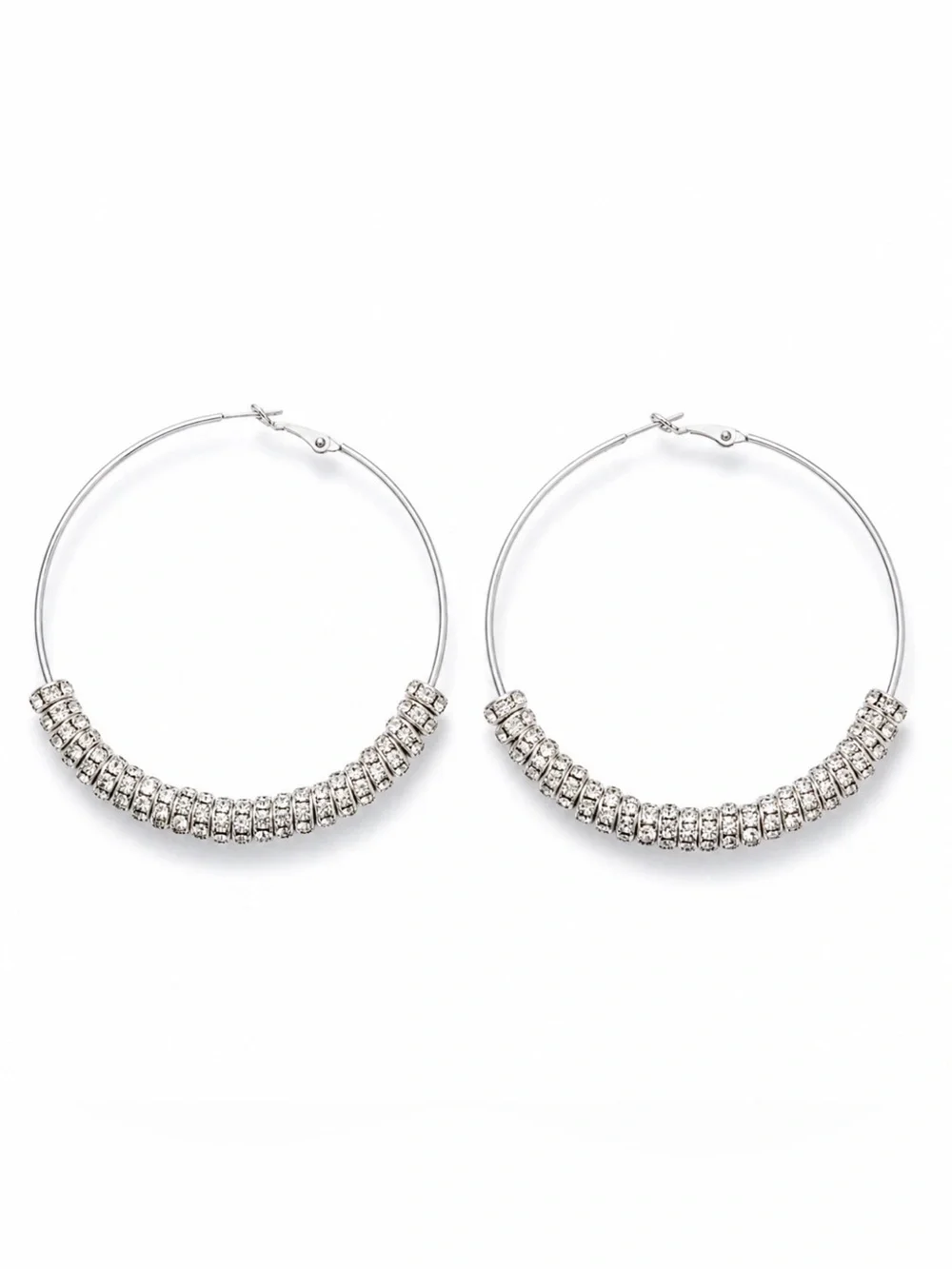 Crystal Hoop Earrings - Silver Tone